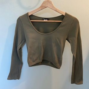 Zara Cropped Army Green Ribbed Shirt